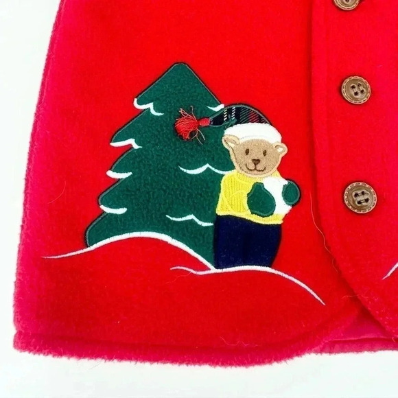 Vintage Kids Christmas Fleece Snowman Teddy Bear Button Vest Size 12M - Picture 2 of 6